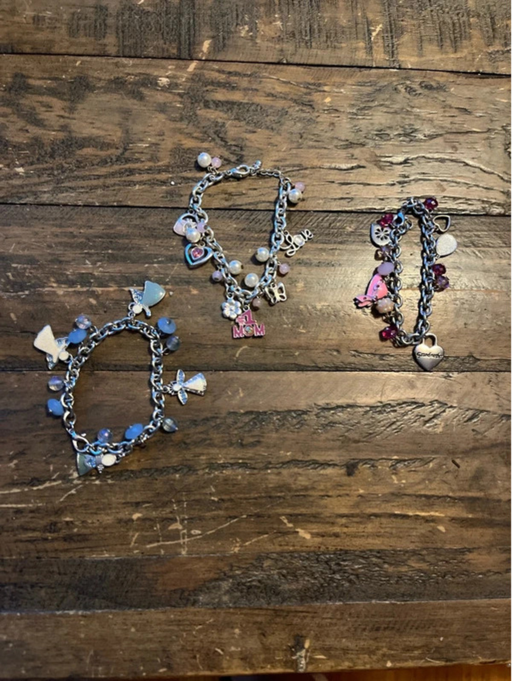 0037 Sentimental Charm Bracelet Lot of 3 - #1 Mom, Grandma, Guardian Angels